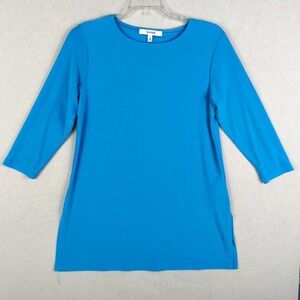 Sympli Blue Tunic Top 3/4 Sleeve Stretch Minimalist Made Canada Size 6